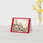 ヴィンテージの子猫がピアノのクリスマスカードに乗る カード (黄色い花)