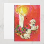 ヴィンテージの子猫たち　ろうそくに火を灯す シーズンカード (正面/裏面)