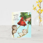 ヴィンテージの子猫とベルがクリスマス カード (黄色い花)