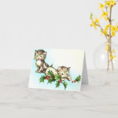 ヴィンテージの子猫とホリークリスマスカード カード (黄色い花)