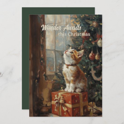 ヴィンテージの子猫の木のギフトメリークリスマス シーズンカード (正面/裏面)