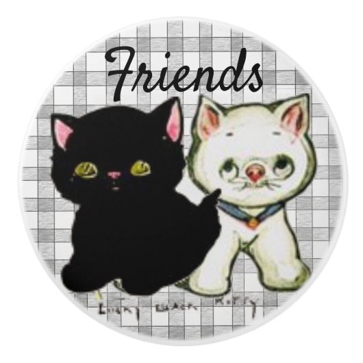 ヴィンテージの子猫の画像の陶器製プルタブ セラミックノブ (正面)