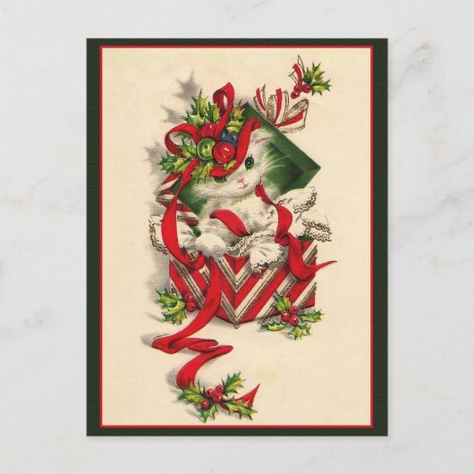 ヴィンテージの子猫クリスマスの子猫 ポストカード (正面)