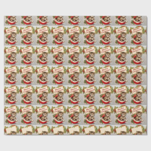 ヴィンテージの子猫サンタの帽子マイオウィクリスマス ラッピングペーパー (フラット)