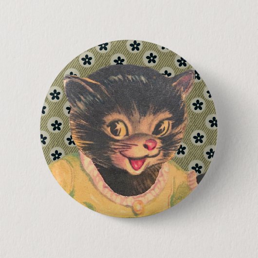 ヴィンテージの子猫ピンバッジ 昔の写真 缶バッジ (正面)