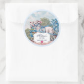 ヴィンテージの子羊が青いリボンを着てキッチン ラウンドシール (バッグ)