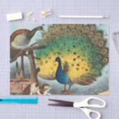 ヴィンテージの孔雀および猫 薄葉紙 (クラフト)