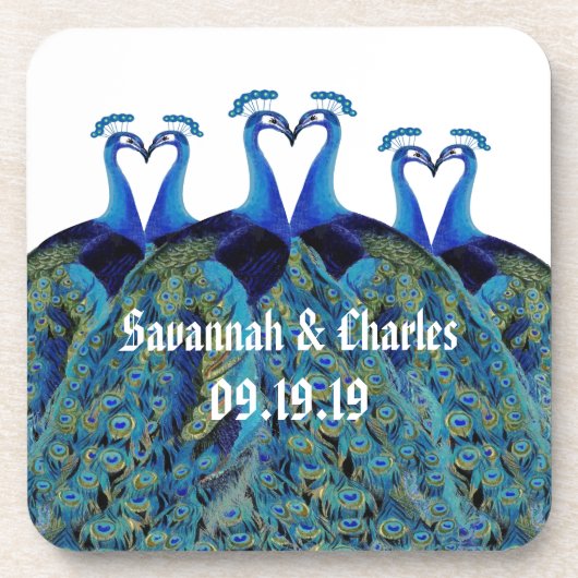 ヴィンテージの孔雀がキスするウェディングギフト コースター (正面)