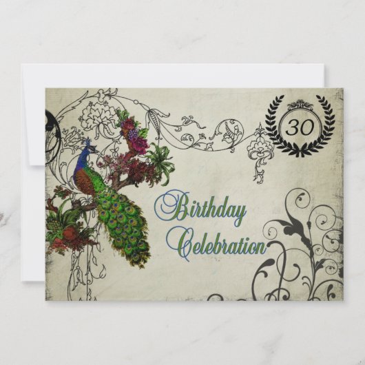 ヴィンテージの孔雀によってカスタマイズ誕生日の招待状 招待状 (正面)