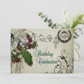 ヴィンテージの孔雀によってカスタマイズ100th誕生日の招待 招待状 (スタンド正面)