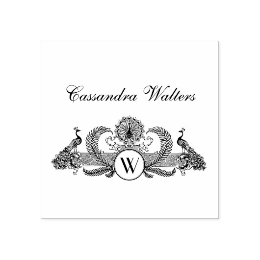 ヴィンテージの孔雀のイニシャル名  ラバースタンプ (インプリント)