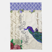 ヴィンテージの孔雀のコラージュ キッチンタオル (縦)