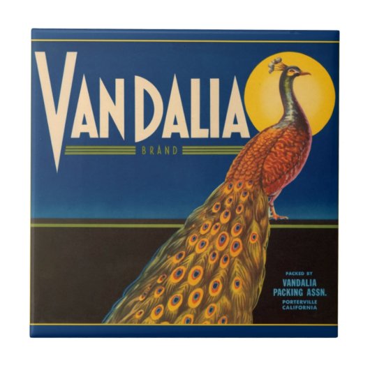 ヴィンテージの孔雀のフルーツの木枠のラベル タイル (正面)