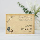 ヴィンテージの孔雀のモノグラムの結婚式の保存日付 セーブザデート (スタンド正面)