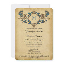 ヴィンテージの孔雀のモノグラムの結婚式招待状