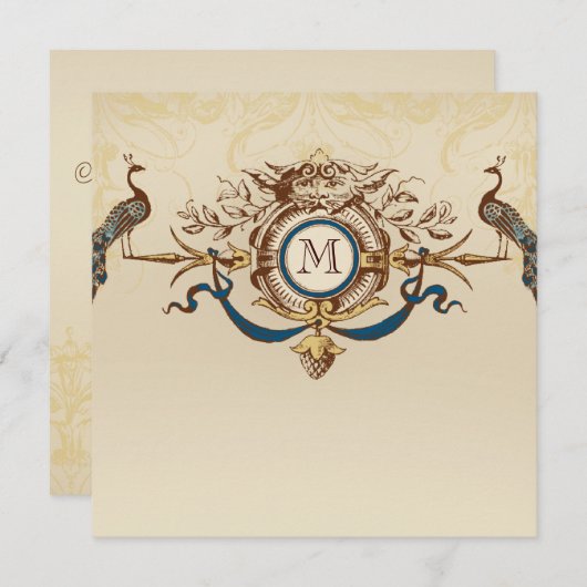 ヴィンテージの孔雀のモノグラムの結婚式招待状 招待状 (正面/裏面)