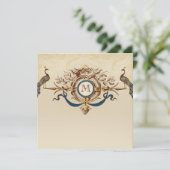 ヴィンテージの孔雀のモノグラムの結婚式招待状 招待状 (スタンド正面)