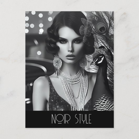 ヴィンテージの孔雀のレトロな魅力の少女 ポストカード (正面)