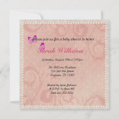 ヴィンテージの孔雀のレースのようなピンクのベビーシャワー 招待状 (裏面)