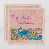 ヴィンテージの孔雀のレースのようなピンクの誕生日 招待状 (正面/裏面)