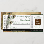 ヴィンテージの孔雀の搭乗券の結婚式招待状 招待状 (正面/裏面)