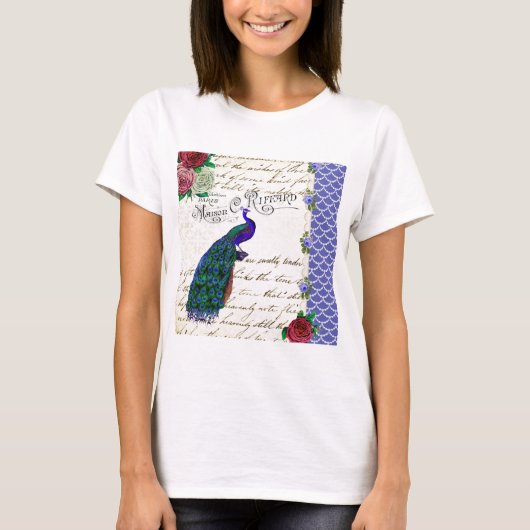 ヴィンテージの孔雀の歌のコラージュ Tシャツ (正面)
