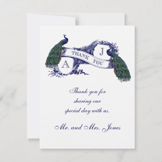 ヴィンテージの孔雀の結婚式の写真は感謝していしています サンキューカード (正面)