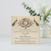 ヴィンテージの孔雀の結婚式招待状のリネン正方形#2 招待状 (スタンド正面)