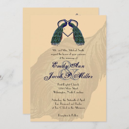 ヴィンテージの孔雀の結婚式招待状 招待状 (正面/裏面)