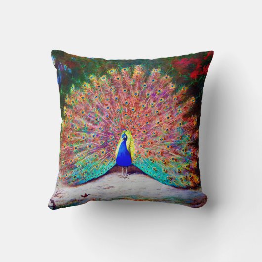 ヴィンテージの孔雀の絵画 クッション (裏面)