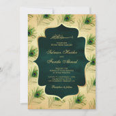 ヴィンテージの孔雀の羽根を使ったムスリムのウェディング 招待状 (正面)