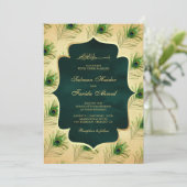 ヴィンテージの孔雀の羽根を使ったムスリムのウェディング 招待状 (スタンド正面)