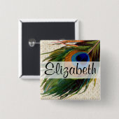 ヴィンテージの孔雀の羽 缶バッジ (正面&裏面)