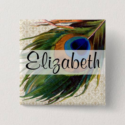 ヴィンテージの孔雀の羽 缶バッジ (正面)