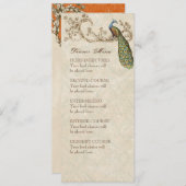 ヴィンテージの孔雀の黒、夕食メニューカード メニュー (正面/裏面)