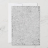 ヴィンテージの孔雀は灰色の結婚式招待状に羽をつけます 招待状 (裏面)