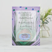 ヴィンテージの孔雀は紫色の結婚式を宝石で飾ります 招待状 (スタンド正面)