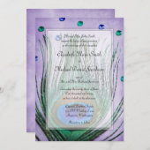 ヴィンテージの孔雀は紫色の結婚式を宝石で飾ります 招待状 (正面/裏面)