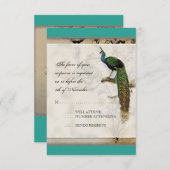 ヴィンテージの孔雀6音楽ノートのCandelabraの渦巻 出欠カード (正面/裏面)