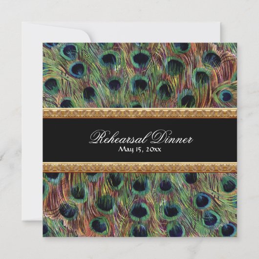 ヴィンテージの孔雀9の羽はエレガントな金ゴールドを切り分けました 招待状 (裏面)