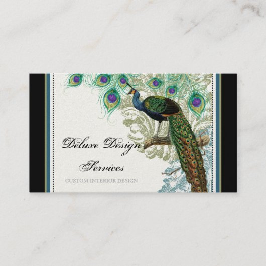 ヴィンテージの孔雀、羽-エレガントな名刺 名刺 (正面)