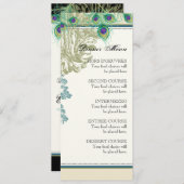 ヴィンテージの孔雀、羽、夕食メニューカード メニュー (正面/裏面)