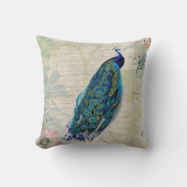 ヴィンテージの孔雀、花および蝶 クッション