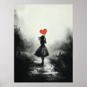 ヴィンテージの孤独 – ハートバルーンアートを持つ女の子 ポスター (正面)