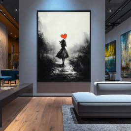 ヴィンテージの孤独 – ハートバルーンアートを持つ女の子 ポスター