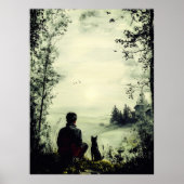 ヴィンテージの孤独 – 穏やかな自然の中の男と犬 ポスター (正面)