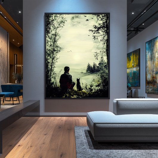 ヴィンテージの孤独 – 穏やかな自然の中の男と犬 ポスター