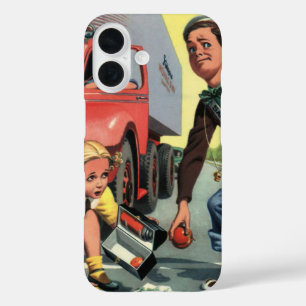 ヴィンテージの安全パトロールクロッシングガードが少女を助ける iPhone 16ケース
