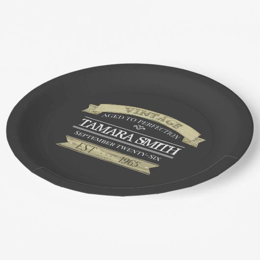 ヴィンテージの完全熟成誕生日 モダン ペーパープレート (アングル)