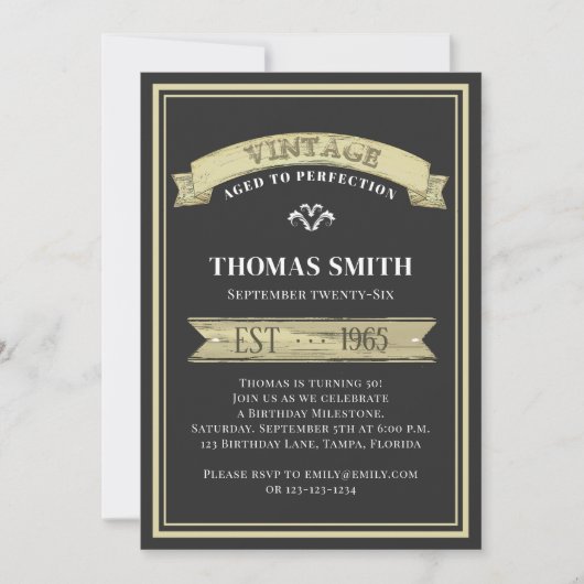 ヴィンテージの完全高齢化モダントレンディー誕生日 招待状 (正面)